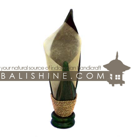 Balishine: Your natural source of indonesian handicraft presents in its Home Decor collection the Lamp:13MEB15734:This lamp is produced in Indonesia made from coconut and mahogany wood lampshade from skin of cow with a string of pineapple leaf for decoration.  For electric fitting please contact us