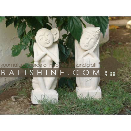 Balishine: Your natural source of indonesian handicraft presents in its Outdoor collection the Set of 2 Statues:217BIB4641:This set of 2 statues is produced in Indonesia, made from lime stone  white color