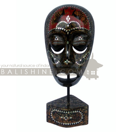 Balishine: Your natural source of indonesian handicraft presents in its Home Decor collection the Mask Lombok On Foot:12KET615563:This mask with stand is a handicraft of Lombok made from mahogany wood with shell finishing.  Same as picture