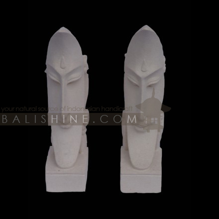 Balishine: Your natural source of indonesian handicraft presents in its Home Decor collection the Statues set of 3:12DEL35638:This set of 2 statues is a handicraft of Bali made from natural white lime stone.  white color.