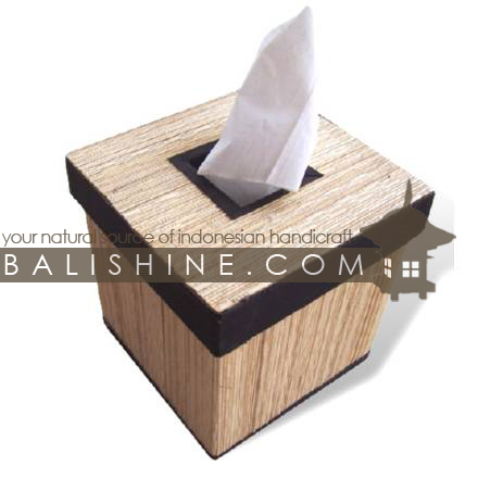 Balishine: Your natural source of indonesian handicraft presents in its Home Decor collection the Square Tissue Box:12JAS42972:This square tissu boxe is produced in Indonesia made from palm tree root and textile.  Same as picture
