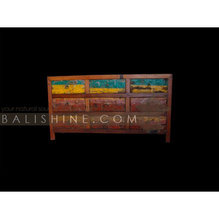 Balishine: Your natural source of indonesian handicraft presents in its Home Decor collection the Chest of Drawers:114FAK656475:This chest of drawers is produced in indonesia, made from old recycled boat wood. It has 9 drawers.  Mixed color