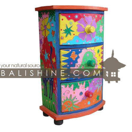 Balishine: Your natural source of indonesian handicraft presents in its Home Decor collection the Chests:114TIL624645:This chest is produced in Bali made from albesia wood. It has 3 drawers  Mix color