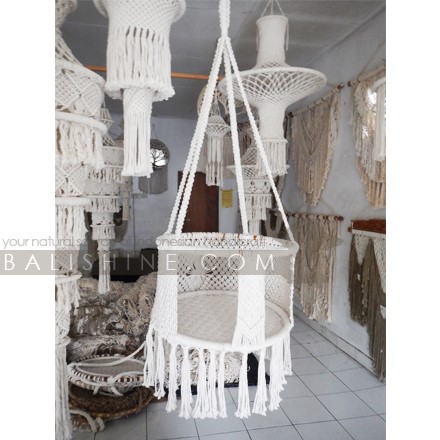 Balishine: Your natural source of indonesian handicraft presents in its Home Decor collection the Hanging Baby SWing Chair:114NUS667988:This Brazilian designed macrame baby swing chair is hand crafted to the highest quality. Create a relaxing space, choose a tree or the verandah out the back with a specially positioned weight baring 