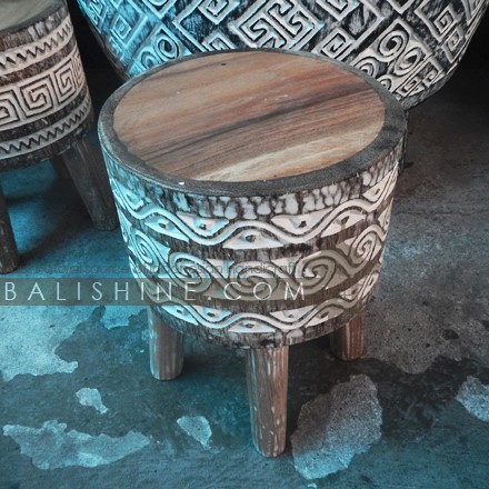 Balishine: Your natural source of indonesian handicraft presents in its Home Decor collection the Ombak Palm Wood Stool with Carving:114JAT668264:This beautiful stool is made in Bali, Indonesia, from natural palm wood. Top is made with natural suar wood. Handmade carving side with primitiv motif.  Please note as this item is hand made there will be slight variances in the wood staining as this is what makes them unique.
