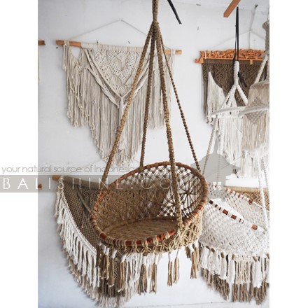 Balishine: Your natural source of indonesian handicraft presents in its Home Decor collection the Rapsodhy Fiber Macrame Hanging Chair:114NUS667987:This Brazilian designed macrame hammock chair is hand crafted to the highest quality. Create a relaxing space, choose a tree or the verandah out the back with a specially positioned weight baring 