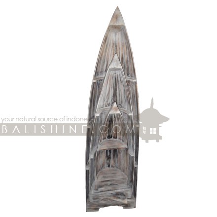 Balishine: Your natural source of indonesian handicraft presents in its Home Decor collection the Wooden Natural Wash Boat Shelves:114IKD268043:Original boat-shaped shelf in light Albasia wood that creates a beautiful glance. Handmade in Indonesia with antique-effect painting for maritime decor.   Set of 3 pcs original boat-shaped shelf for a holiday feeling with 2/3/4 high shelves.