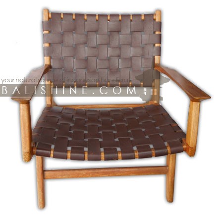 Balishine: Your natural source of indonesian handicraft presents in its Home Decor collection the Woven Leather ArmChair:114TWN667720:This modern leather strapped armchair will add a sculptural element to any room. Handcrafted in Bali. Teak wood and leather imported from Java.  Available in black, dark brown, brown or white colour leather. Other colour possible and please contact us.
