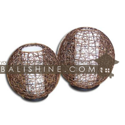Balishine: Your natural source of indonesian handicraft presents in its Home Decor collection the Ball Lamp:13JAS153167:This ball lamp is produced in Indonesia made from rotan with wood base and textile lampshade.   For electric fitting please contact us