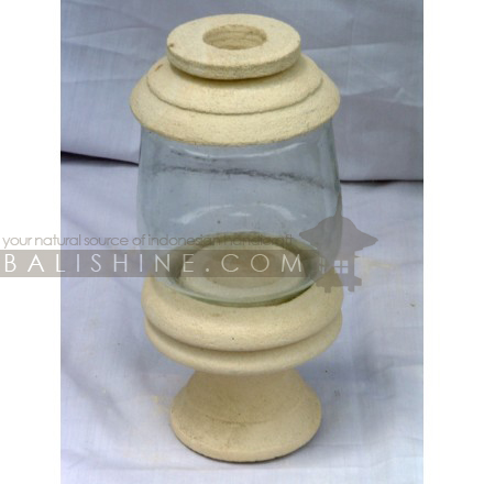 Balishine: Your natural source of indonesian handicraft presents in its Home Decor collection the Candle Holder:13DEL165622:This round candle holder is produced in Bali made from natural lime stone and handmade glass.  White color.