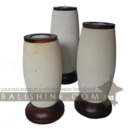 Balishine: Your natural source of indonesian handicraft presents in its Home Decor collection the Candle Holder:13KLJ167281:This set of 3 candle holder is produced in Bali and made from natural limestone with sonokling wood.  