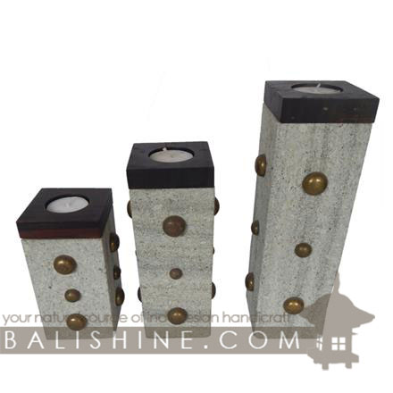 Balishine: Your natural source of indonesian handicraft presents in its Home Decor collection the Candle Holder:13KLJ167283:This set of 3 candle holder is produced in Bali and made from natural limestone with sonokling wood.  
