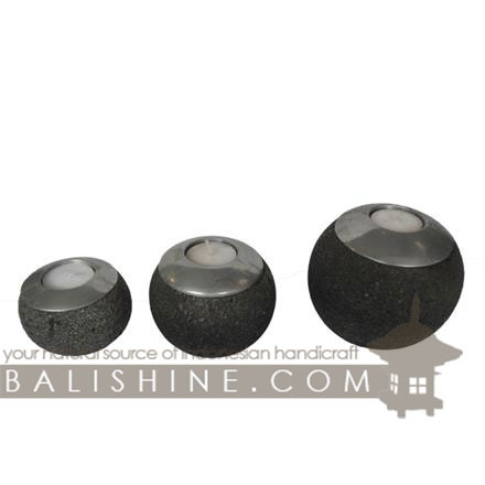Balishine: Your natural source of indonesian handicraft presents in its Home Decor collection the Candle Holder:13KLJ167284:This set of 3 candle holder is produced in Bali and made from natural black volcano stone with aluminium.  