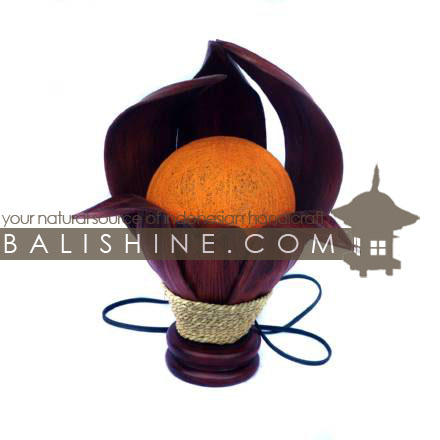 Balishine: Your natural source of indonesian handicraft presents in its Home Decor collection the Lamp:13MEB15743:This lamp is produced in Indonesia made from coconut and mahogany wood cotton bowl lampshade with a string of pineapple leaf for decoration.  For electric fitting please contact us