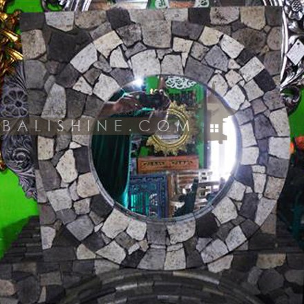 Balishine: Your natural source of indonesian handicraft presents in its Home Decor collection the Agung Mirror:17BAS127894:This mirror is a handicraft of Bali made from natural lava stone with wood base. Mirror 3mm thickness.  