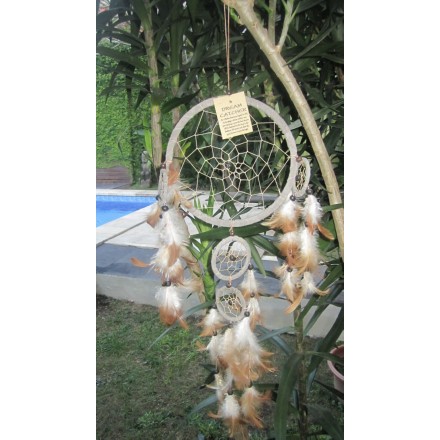 Balishine: Your natural source of indonesian handicraft presents in its Home Decor collection the Dream Catcher:17APA466545:This dream catcher is a handicraft of Bali made from string and feather with leather.  Same as picture