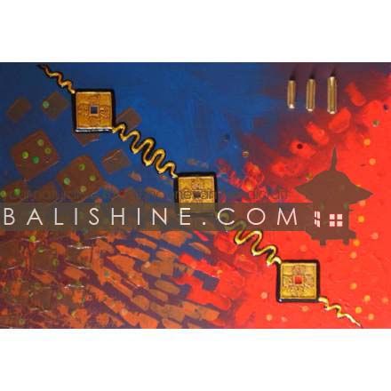 Balishine: Your natural source of indonesian handicraft presents in its Home Decor collection the Painting:17MAG494377:This painting is produced in Bali by artists coming from the Bali art school and from the art village of Ubud. We produced our own canvas to have the highest quality and also import our acrylic colors from germany.  It is made from acrylic-painting on a canvas with lucky coins and beads.