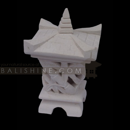 Balishine: Your natural source of indonesian handicraft presents in its Outdoor collection the Garden Lamp:28DEL5617:This garden lamp is produced in Indonesia, made from natural white lime stone.  Sold without electric system fitting.