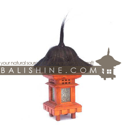 Balishine: Your natural source of indonesian handicraft presents in its Outdoor collection the Garden Temple Lamp:28PUT2274:This 'Temple' garden light is a handicraft of Bali. made from durian wood, leaf of tuak tree and glasses.  SOLD WITHOUT ELECTRIC SYSTEM