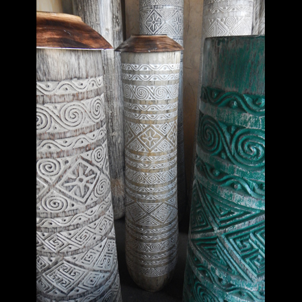 Balishine: Your natural source of indonesian handicraft presents in its Outdoor collection the Natural Palm Wooden Pot Brown with Carving:242JAT8260:Beautifully made and designed are these palm wooden pots. Made from wood finished in a natural white wash with carving.  Please note as this item is hand made there will be slight variances in the wood staining as this is what makes them unique.