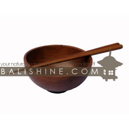 Balishine: Your natural source of indonesian handicraft presents in its Tableware collection the Bowl With Chop Stick:624KAL1084:This bowl with chop stick is produced in Bali made from teak wood.  Chop stick : 24 cm