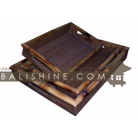 Balishine: Your natural source of indonesian handicraft presents in its Tableware collection the Tray Set Of 3:625JAS3370:This set of 3 rectangular trays is produced in Bali made from coconut root and bamboo.  Natural color