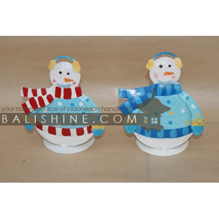 Balishine: Your natural source of indonesian handicraft presents in its Various collection the Candle Holder Snowman:413MAH6085:This christmas candle holder decoration is produced in Bali and made from stainless.  Same as picture