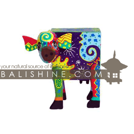 Balishine: Your natural source of indonesian handicraft presents in its Various collection the MoneyBox:415KAG6544:This cow bank is an handicraft of Bali made from albesia wood.  Full color