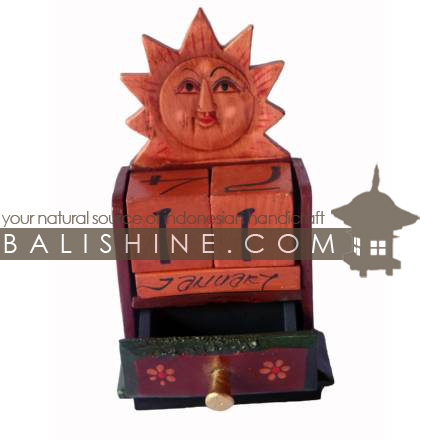 Balishine: Your natural source of indonesian handicraft presents in its Various collection the Calendar :415TOS7693:This calendar with drawer is produced in Bali made from albesia wood.  Full color