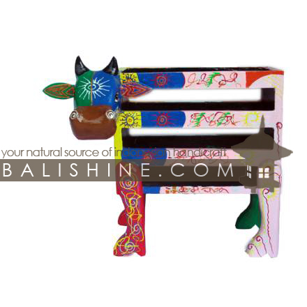 Balishine: Your natural source of indonesian handicraft presents in its Various collection the Magazine Holder :415KAG7607:This cow magazine holder is produced in Bali made from albesia wood.  Full color