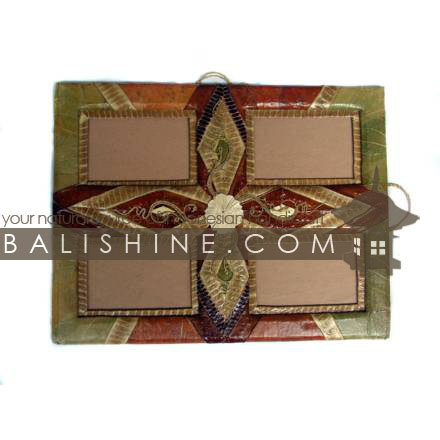 Balishine: Your natural source of indonesian handicraft presents in its Various collection the Photo Frame:45BIP191019:This photos frame  is produced in Bali made from 7 different  exotic leaf. It' for 4 pictures.  